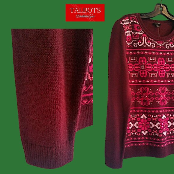 TALBOTS NEW Artsy Maximalism Lambswool Blend Medallion/Crystals Jewel Sweater M - Picture 3 of 12